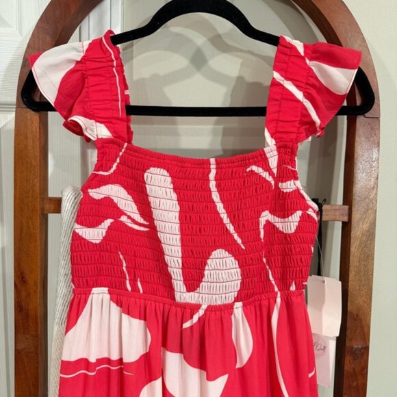 Crystal Doll Red White Smocked Tiered Maxi Dress Ruffle Straps Size S NWT - Picture 2 of 11